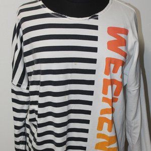 Crown & Ivy Blue White Stripe Weekend Logo Long Sleeve Tshirt XXL Leisure